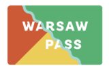 The card called 'WARSAW PASS' has three different colored fields: green, red, and yellow, separated by white lines resembling a river or road. The colors transition from the top left corner to the bottom right. The logo on the card is centrally placed and clear, and the design is simple and colorful.